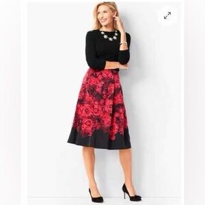 Talbots Red and Black Floral A-Line Skirt